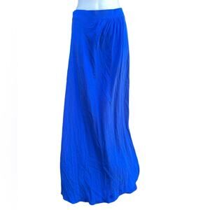 Assali Royal blue pleated high waisted long slit maxi skirt